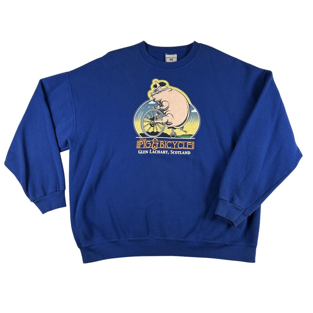 Vintage Lee Sweatshirt Mens 2XL Pig & Bicycle Scotland Graphic Fleece Pullover